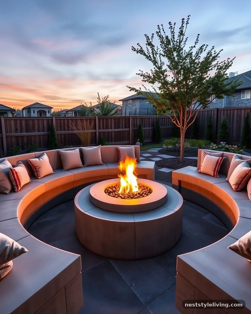 Built-in Concrete Bench - 13 Fire Pit Area Ideas for Cozy Backyard Gatherings