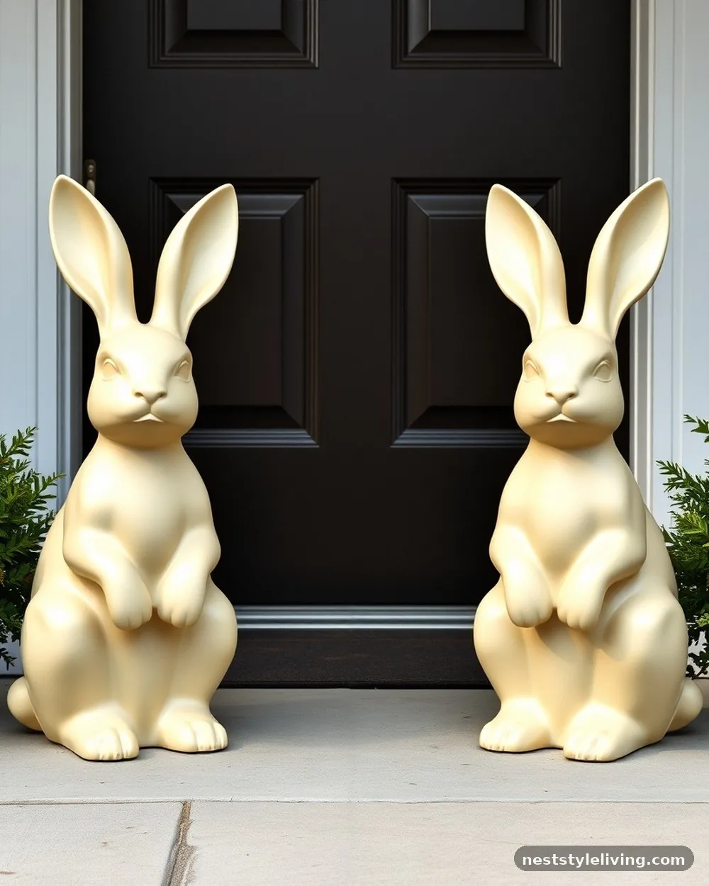 Ceramic Rabbit Statuary - 22 Easter Front Porch Ideas for a Fresh Spring Welcome