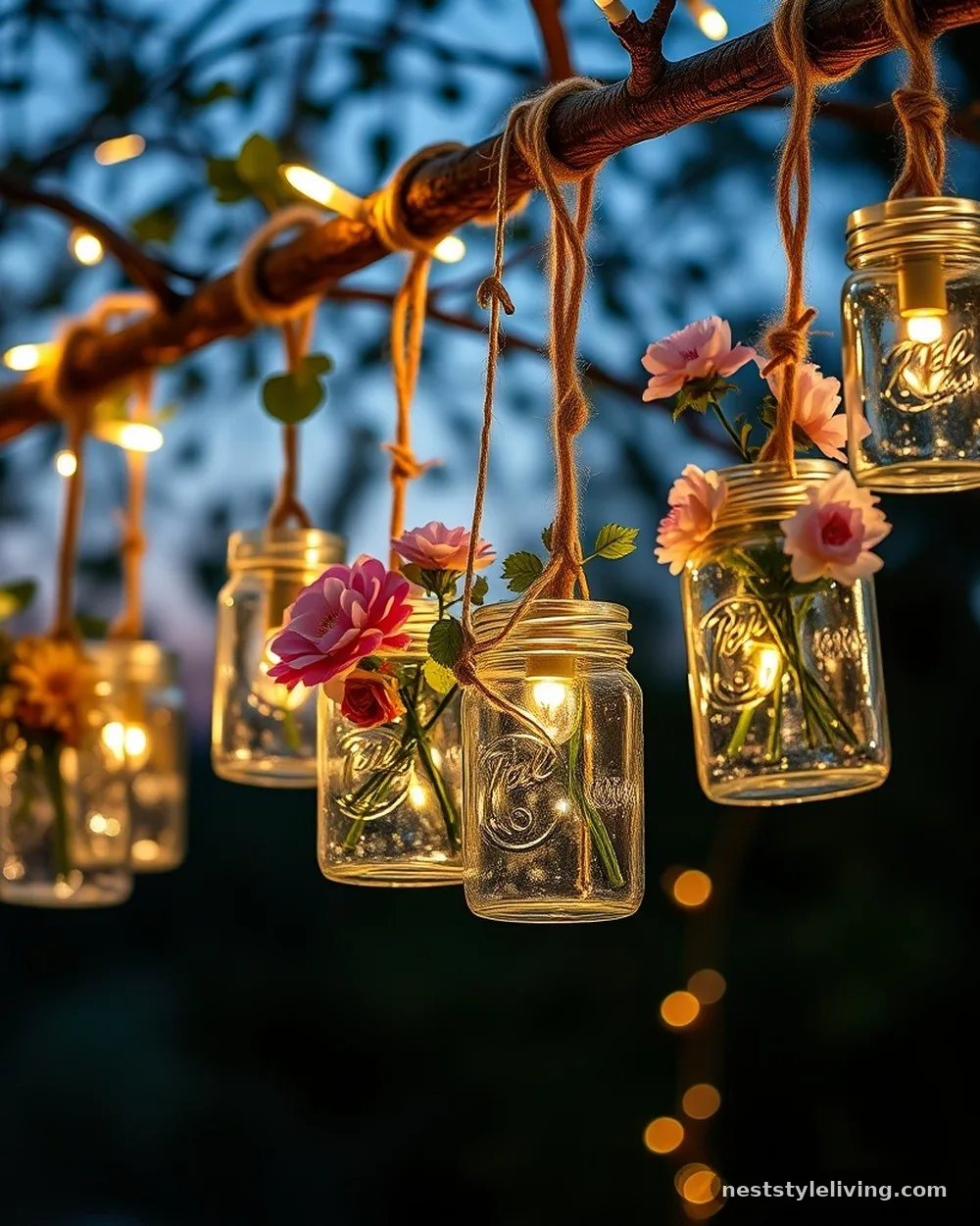 Hanging Mason Jar Chandelier - 20 Flower Bar Ideas for a Charming Garden Setup Today