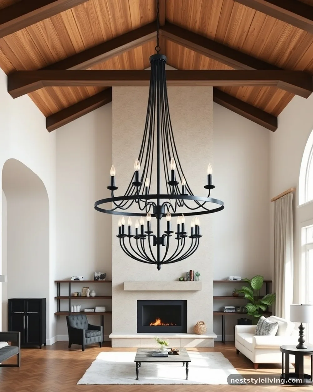 Industrial Iron Chandeliers - 17 Modern Farmhouse Living Room Ideas to Copy Now