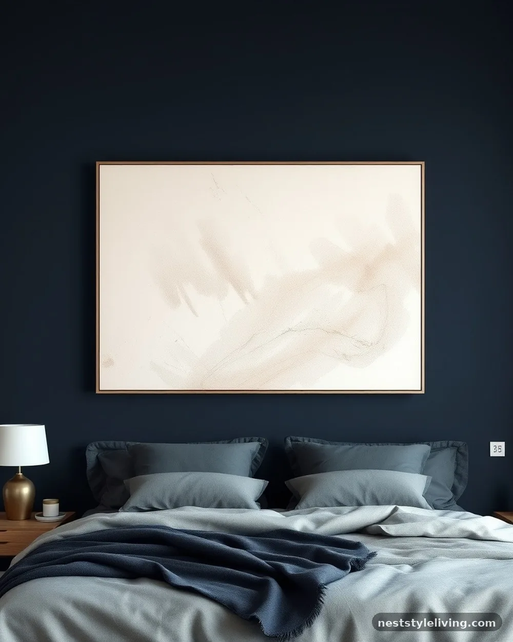 Large-Scale Abstract Art - 19 Dark Elegant Bedroom Ideas That Feel Cozy and Calm