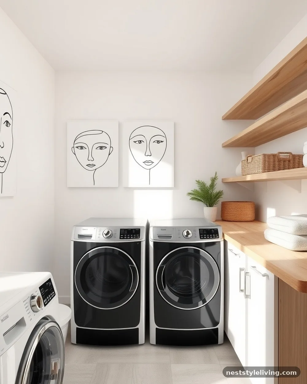 Minimalist Line Art - 23 Laundry Room Wallpaper Ideas That Look Stylish