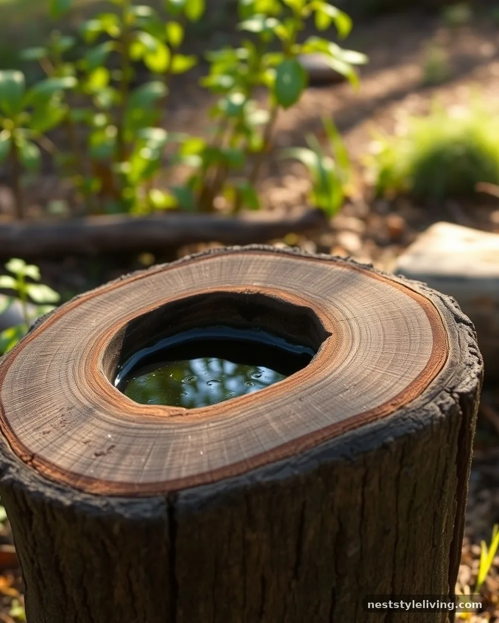 Rustic Log Slice - 23 Bird Bath Garden Ideas for a Beautiful Backyard