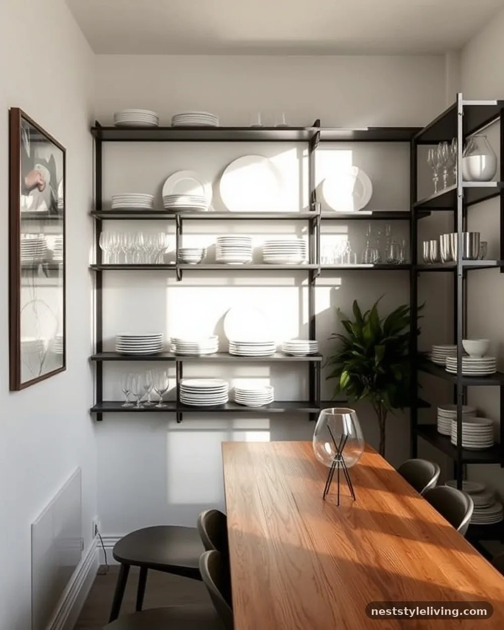 Slim-Profile Industrial Shelving - 16 Small Dining Room Ideas That Feel Open and Stylish
