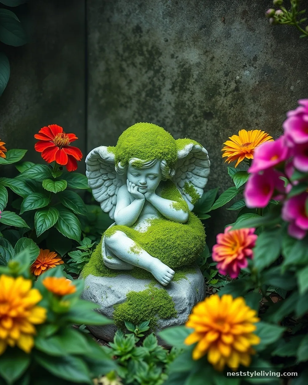 Stone Statuary with Moss - 21 Vintage Garden Decor Ideas With Storybook Charm