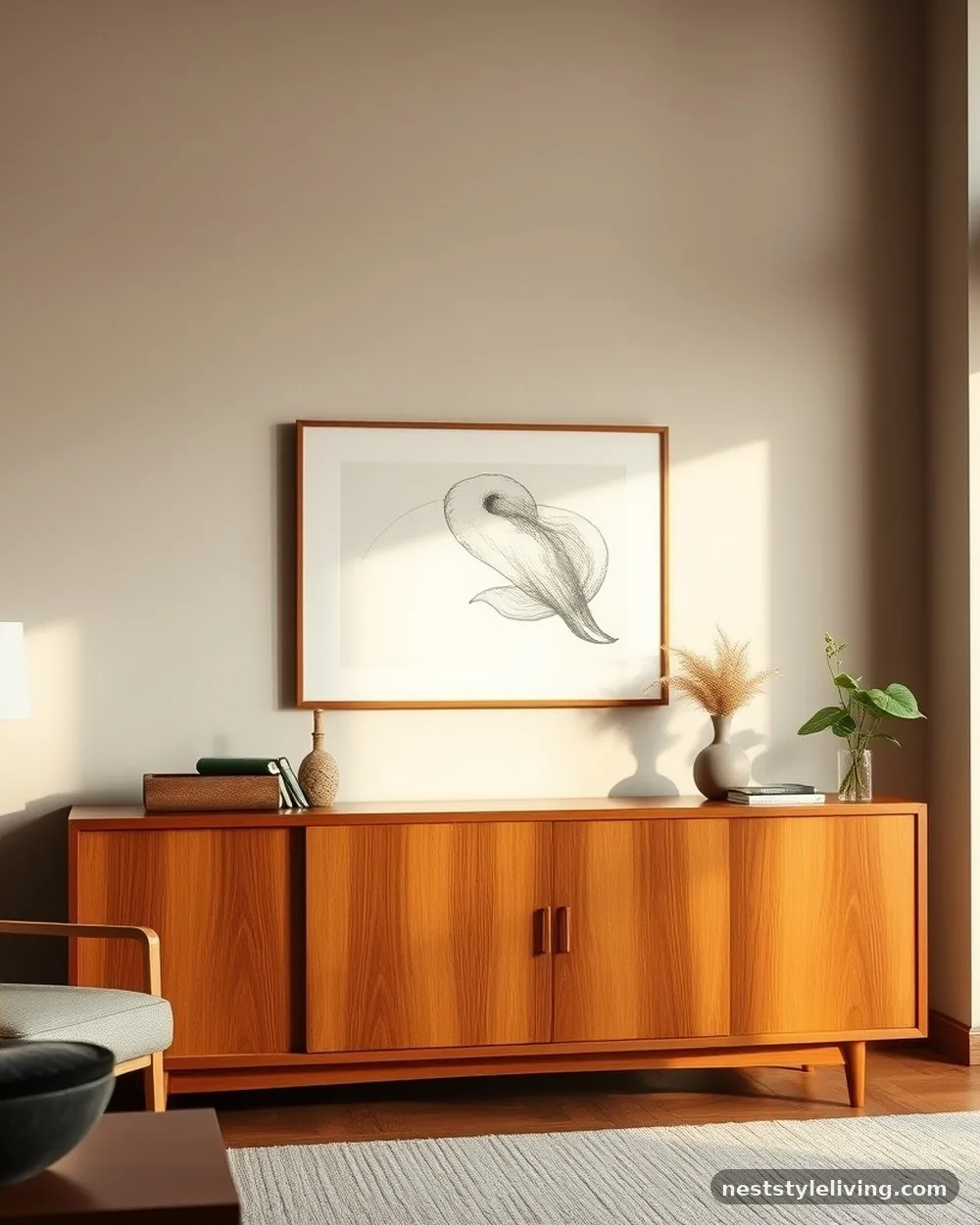 Teak Credenza with Sliding Doors - 15 Mid Century Modern Apartment Ideas With Character