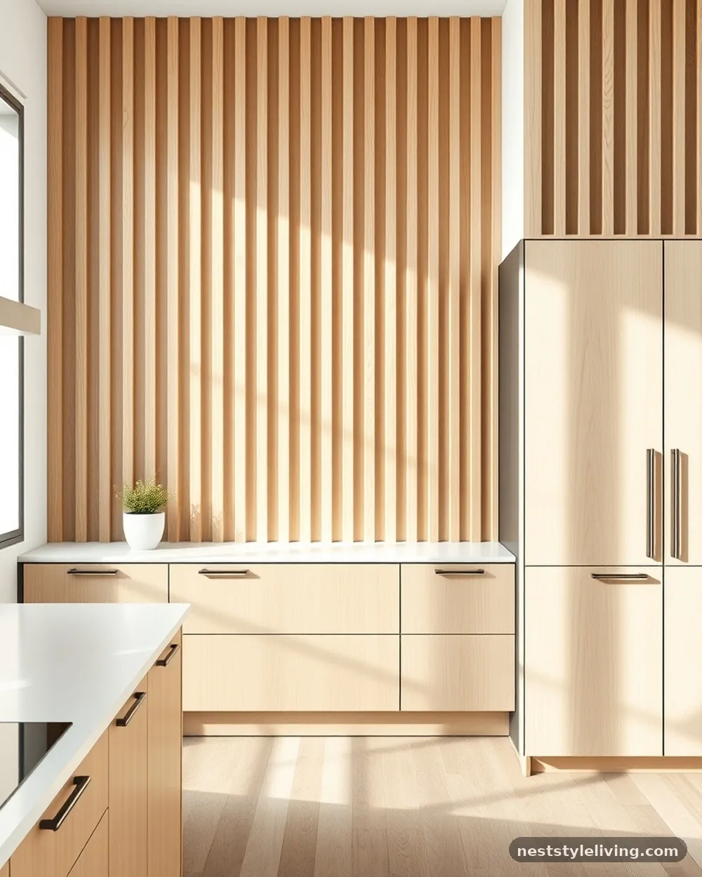 Vertical Slatted Wood Panels - 20 Japandi Kitchen Ideas for a Calm, Modern Kitchen