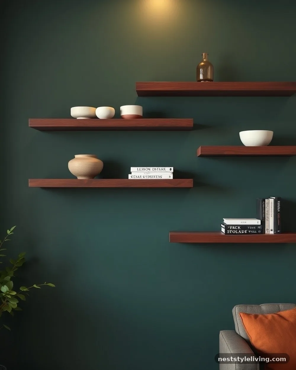 Walnut Wood Shelving - 17 Moody Living Room Ideas for a Warm Cozy Space