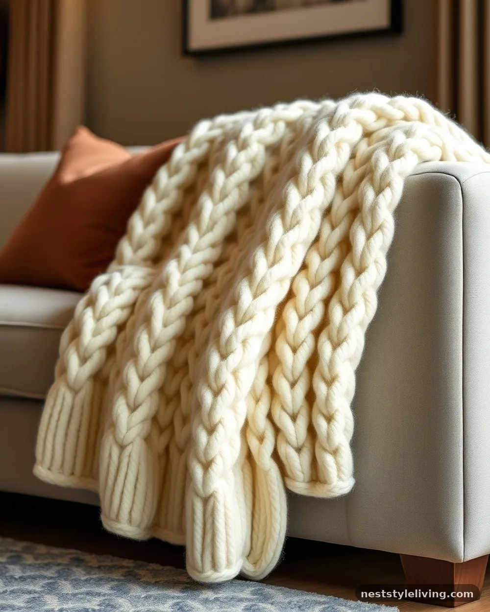 Chunky Knit Wool Throws - 17 Modern Farmhouse Living Room Ideas to Copy Now