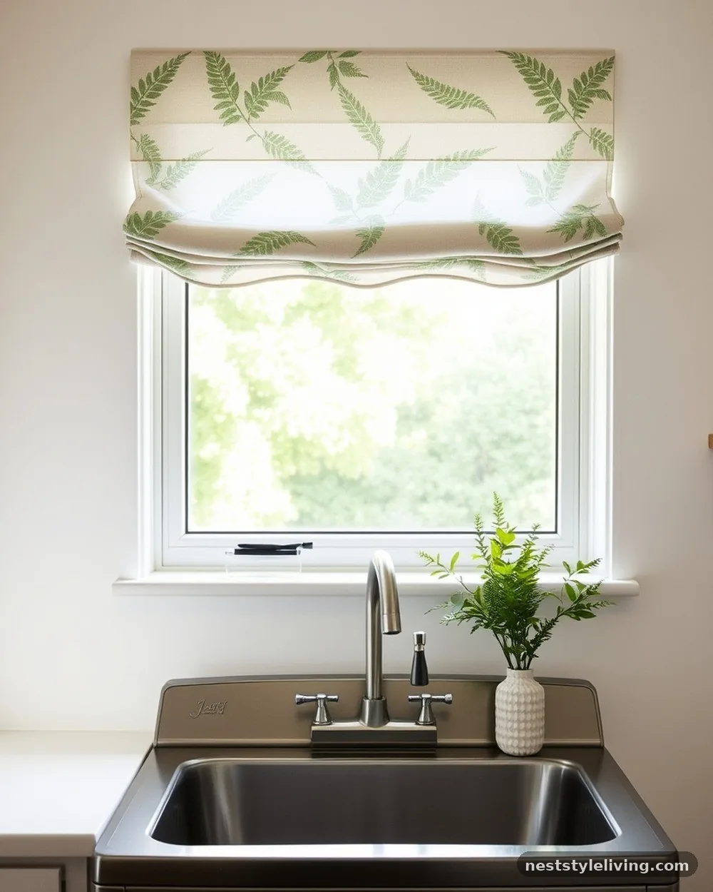 Fern Green Roman Shades - 15 Green Laundry Room Ideas for a Fresh Stylish Home