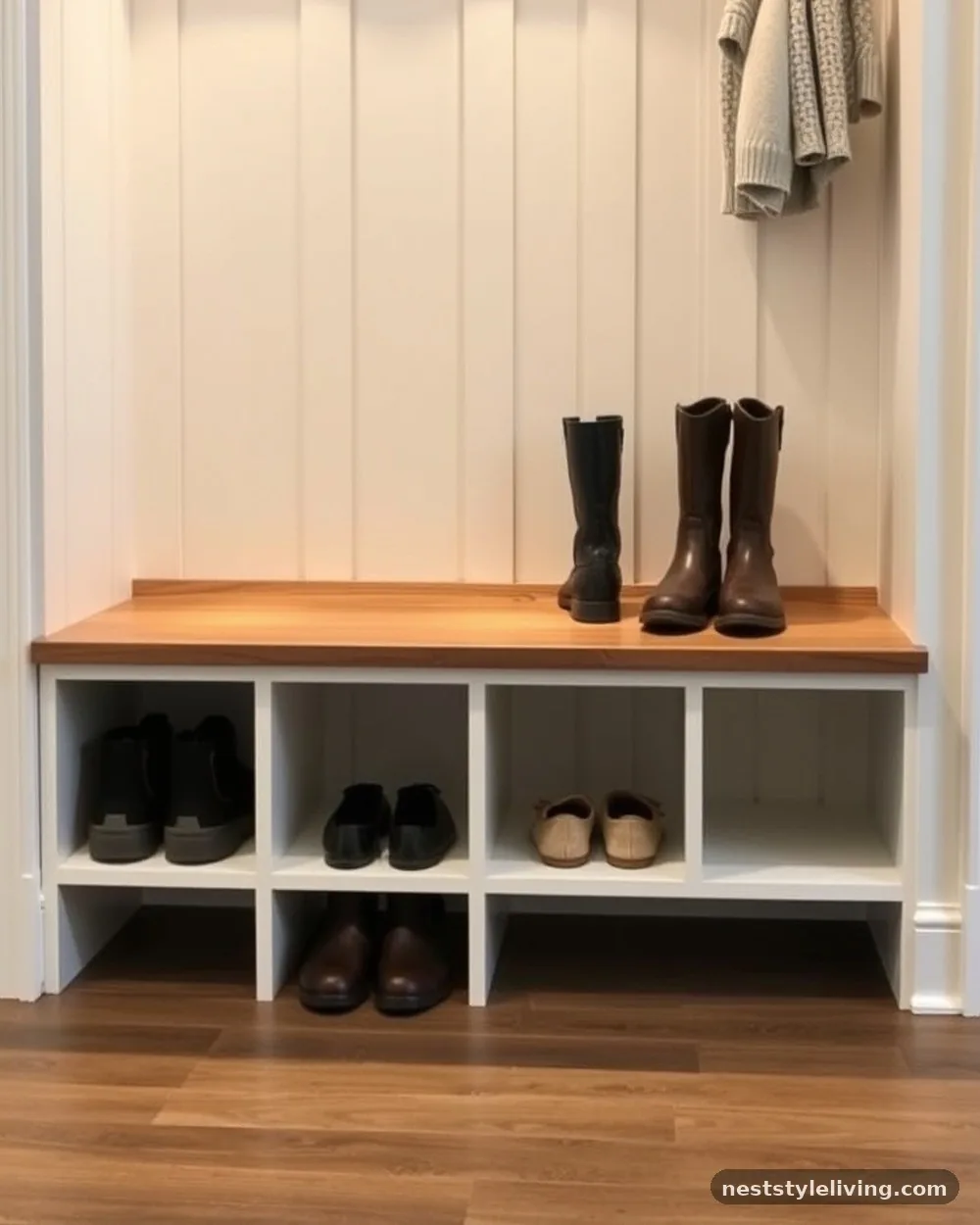 Integrated Bench Seating with Hidden Shoe Storage - 18 Mudroom Laundry Room Ideas That Make Life Easier