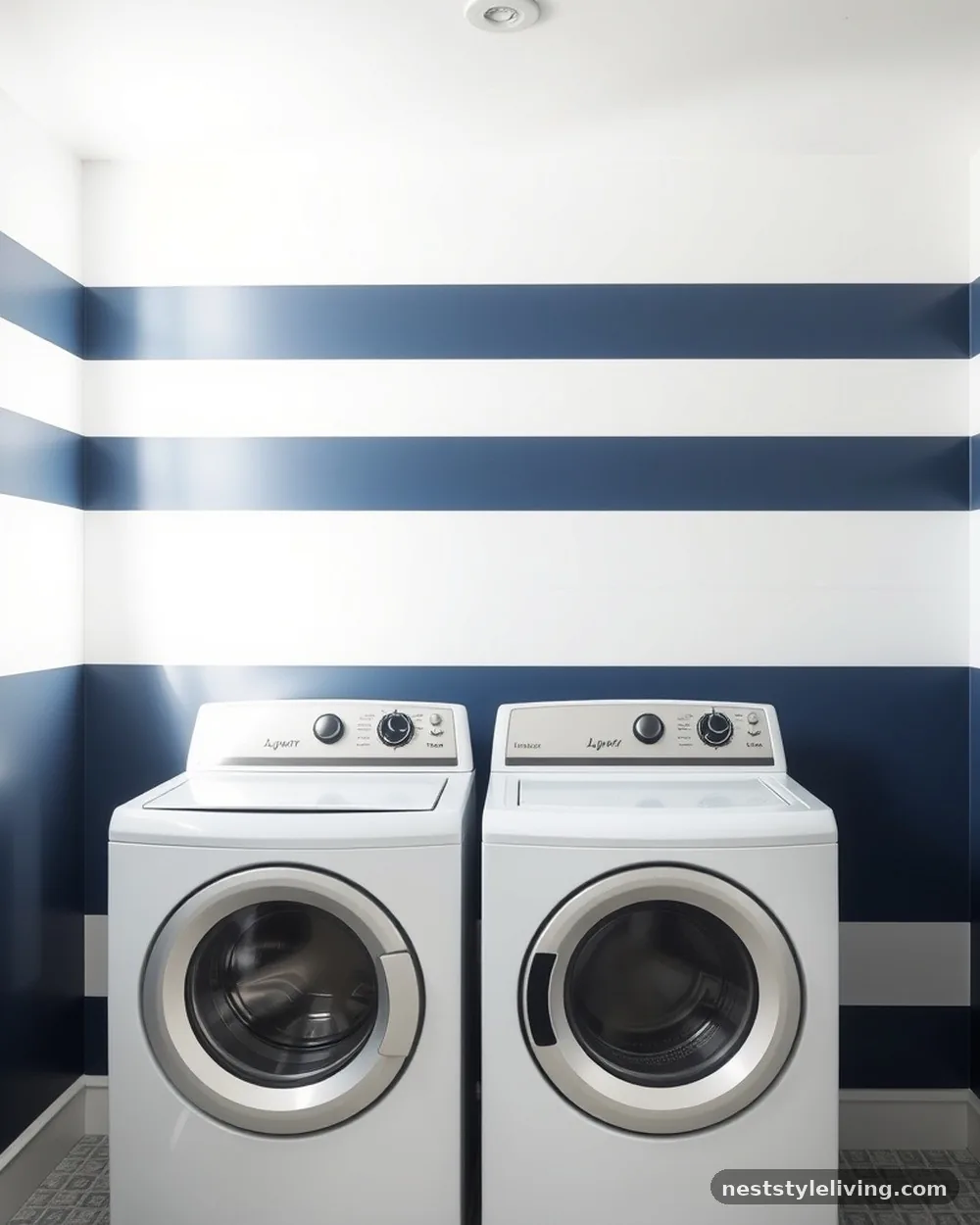 Nautical Navy Stripes - 23 Laundry Room Wallpaper Ideas That Look Stylish