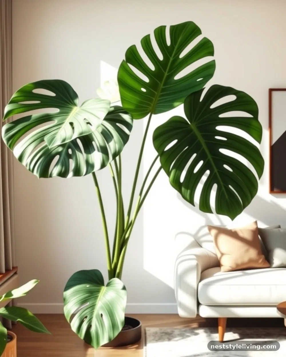 Oversized Monstera Deliciosa in the Living Room - 12 Rooms With Plants Ideas for a Fresh Natural Look