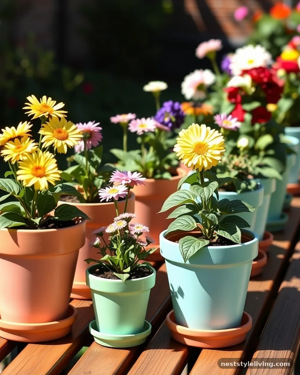 Painted Terracotta Pot Rows - 20 Flower Bar Ideas for a Charming Garden Setup Today