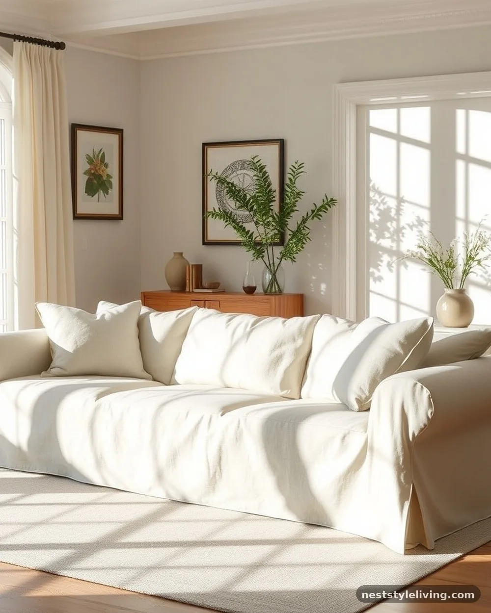 Slipcovered Sofas in Natural Linen - 14 Cozy Cottagecore Living Room Ideas to Try at Home