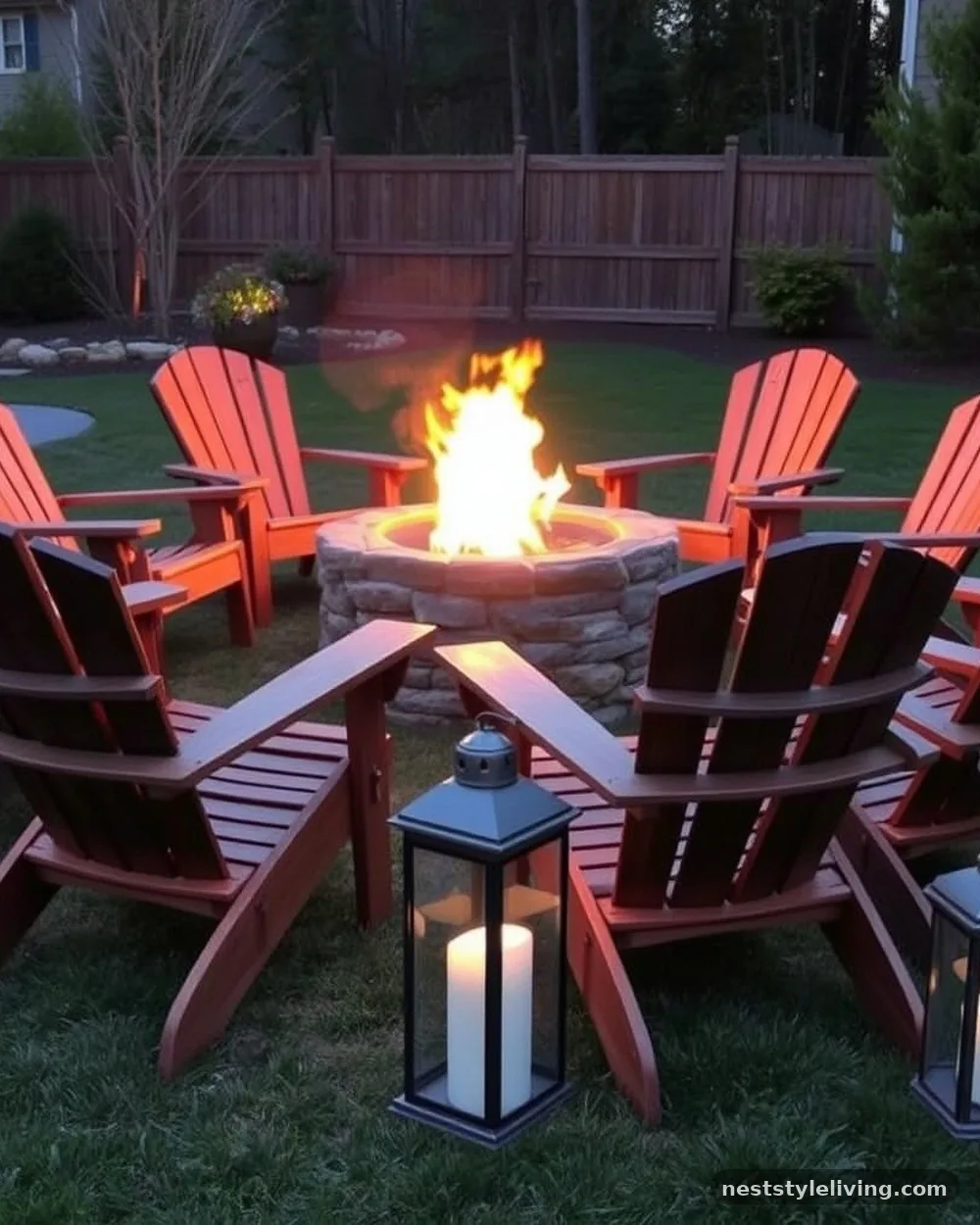 Adirondack Circle with Lanterns - 13 Fire Pit Area Ideas for Cozy Backyard Gatherings