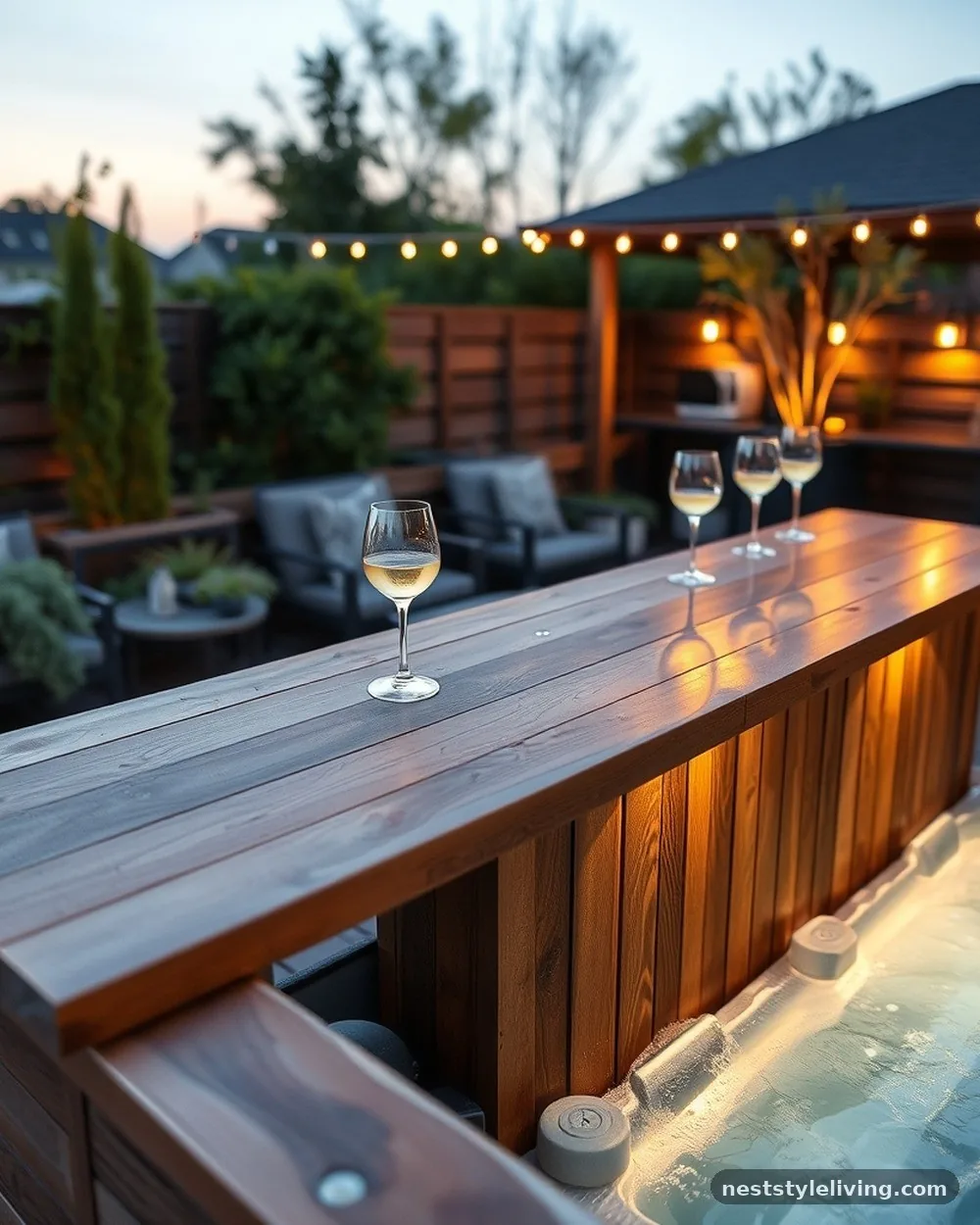Built-in Bar Counter - 21 Outdoor Jacuzzi Ideas for a Calm, Cozy Backyard