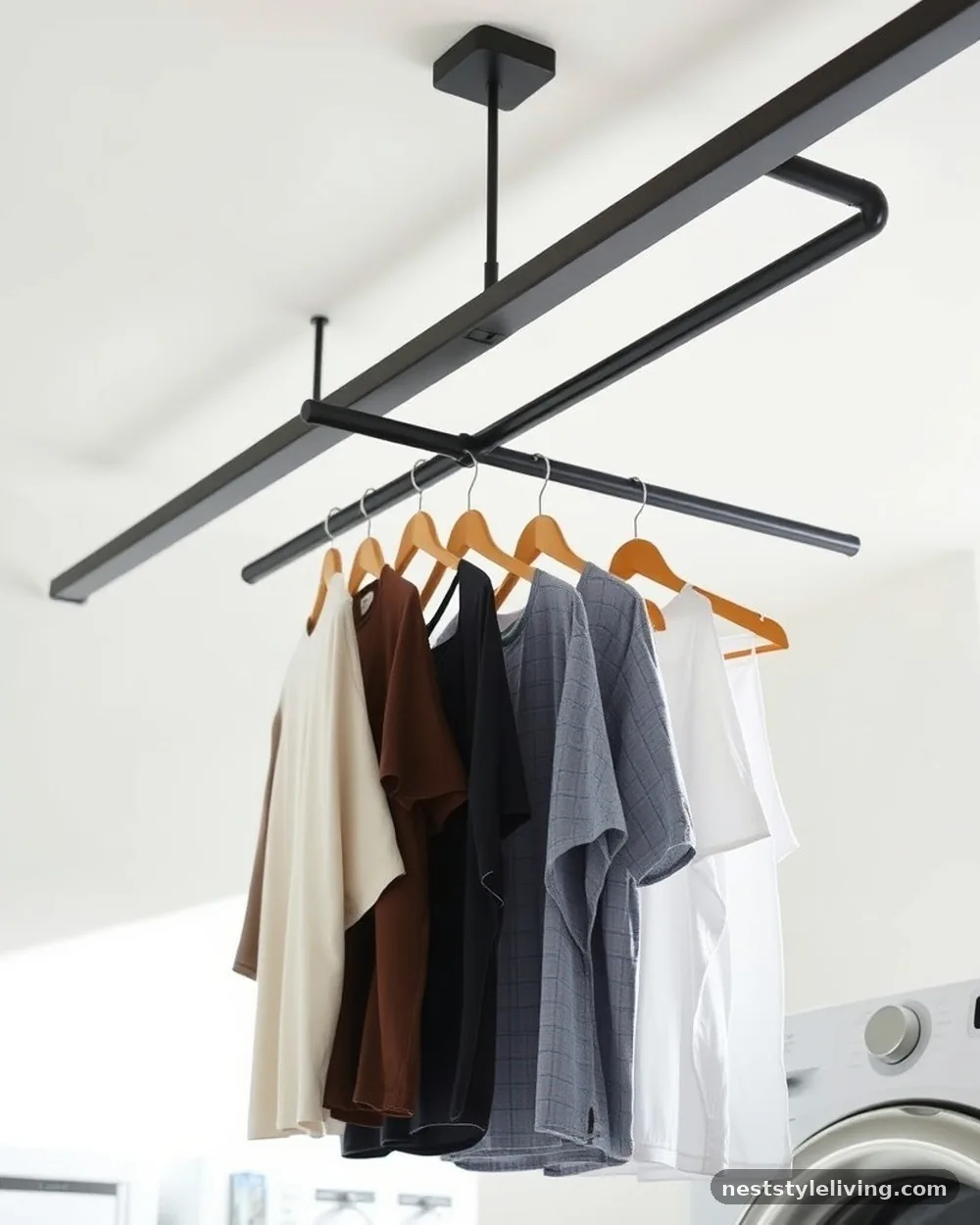 Ceiling-Mounted Drying Rod - 22 Small Laundry Room Ideas That Maximize Every Inch