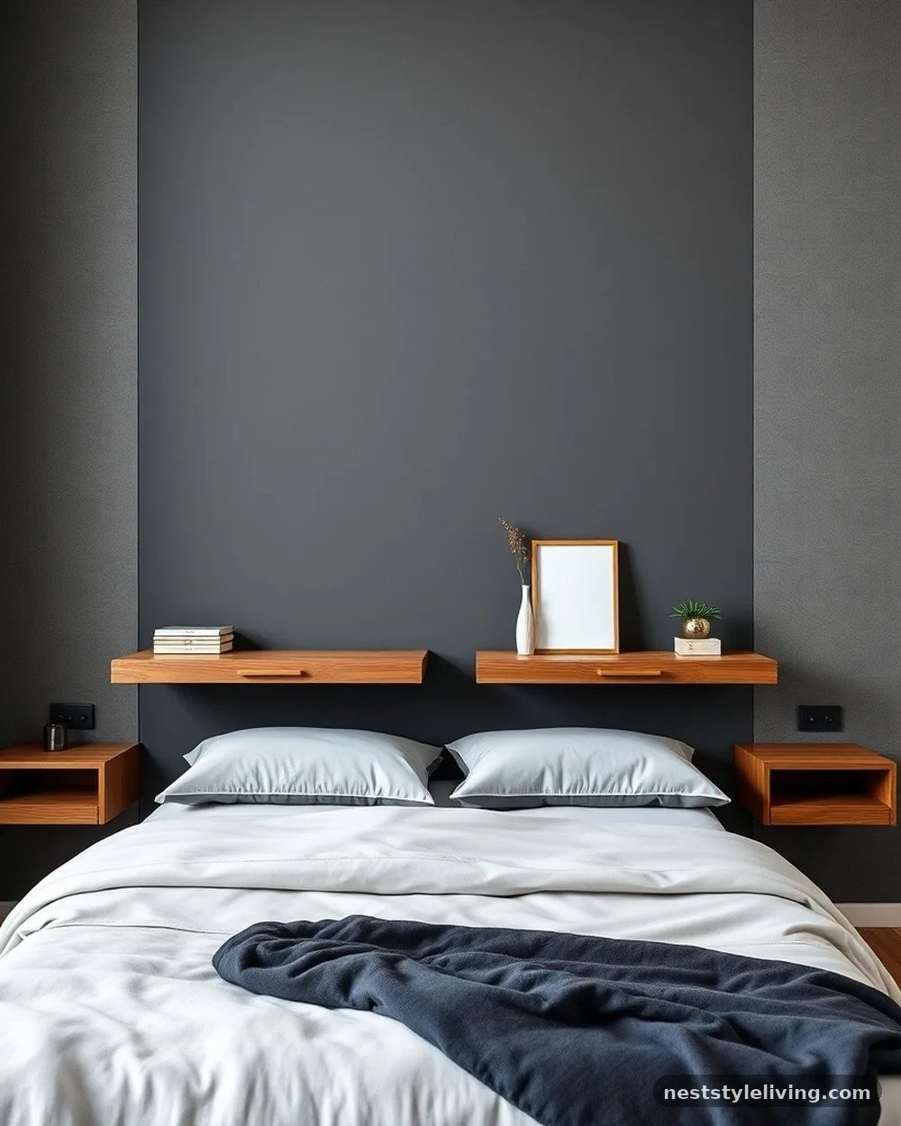 Dark Oak Floating Nightstands - 19 Dark Elegant Bedroom Ideas That Feel Cozy and Calm