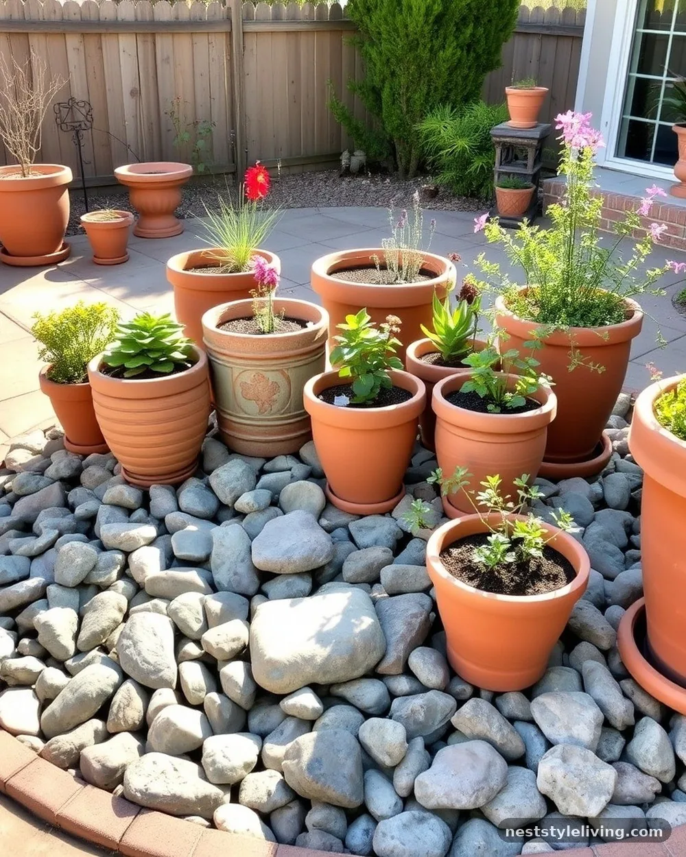 Elevated Container Garden Bases - 16 River Rock Landscaping Ideas for a Polished Yard