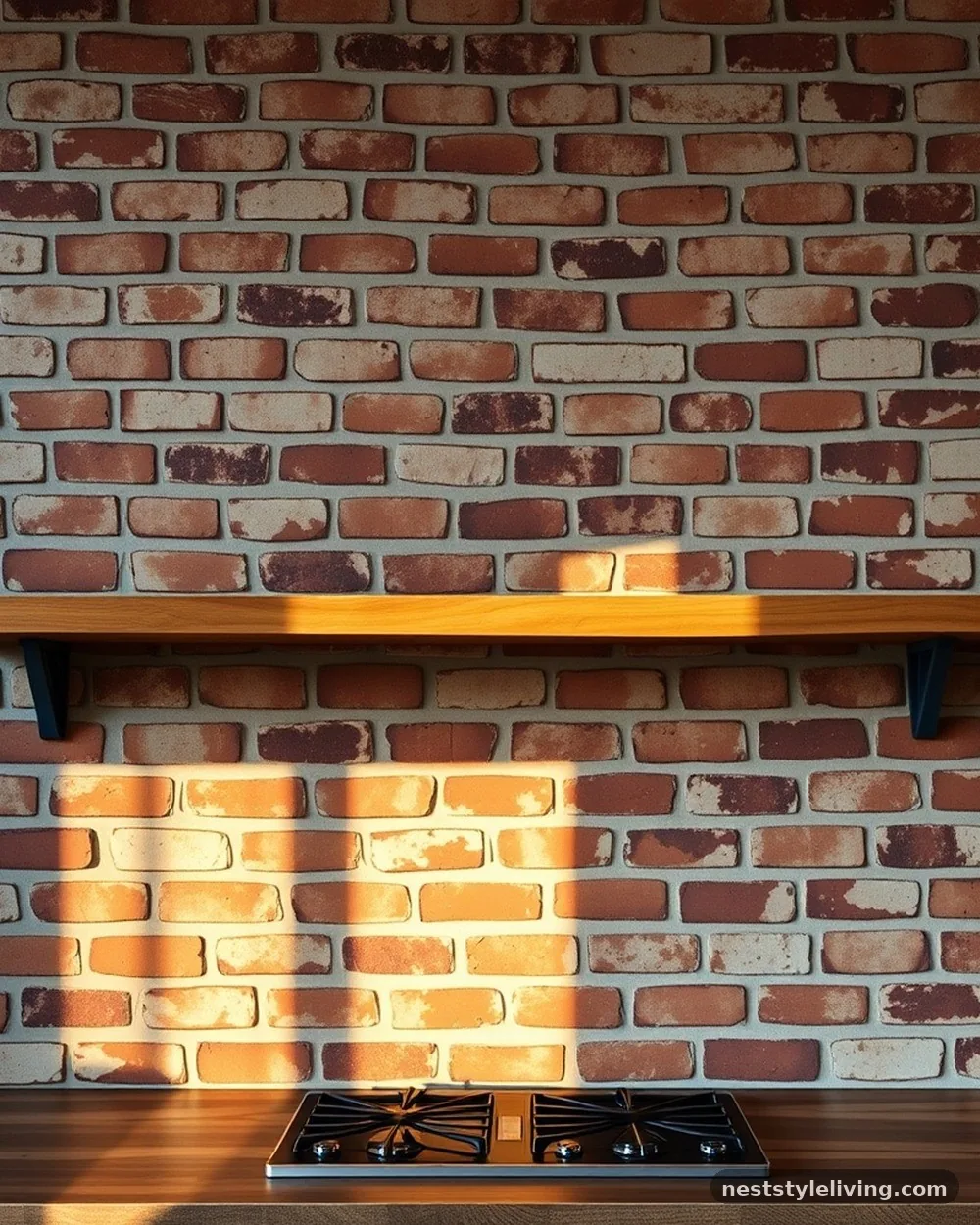 Exposed Brick Backsplash - 21 Rustic Farmhouse Kitchen Ideas Full of Cozy Charm
