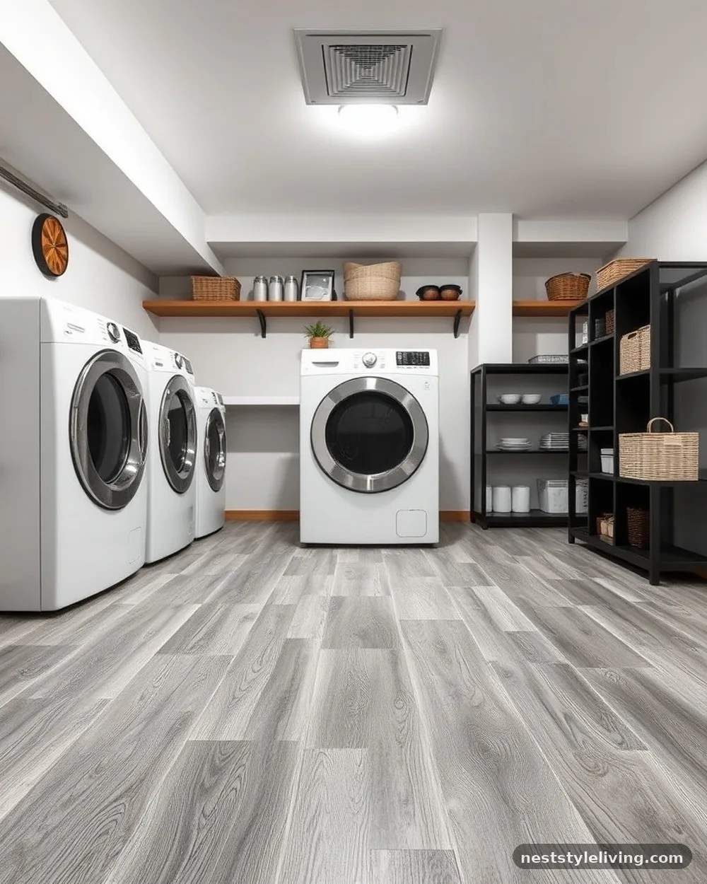 Moisture-Resistant Vinyl Plank Flooring - 20 Basement Laundry Room Ideas for a Better Setup