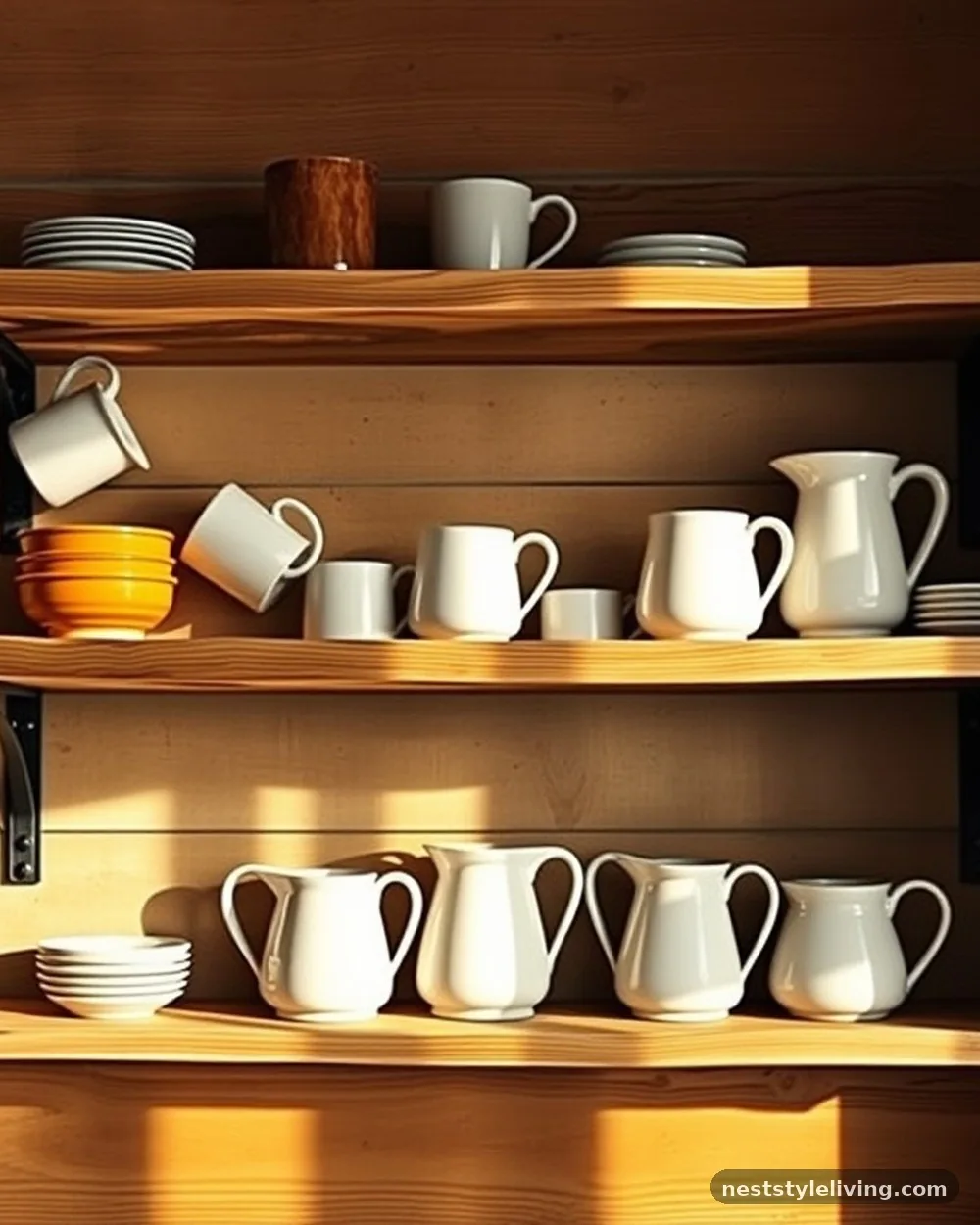 Open Shelving with Earthenware - 14 Cozy Cottagecore Living Room Ideas to Try at Home