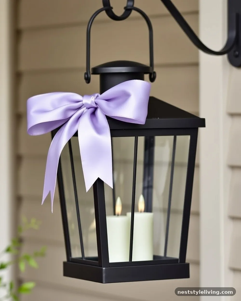 Pastel Ribbon Porch Lanterns - 22 Easter Front Porch Ideas for a Fresh Spring Welcome
