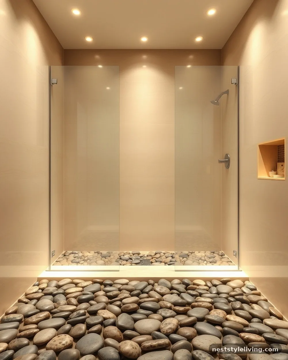 Sunken Pebble Shower Floors - 13 Japandi Bathroom Ideas That Make Relaxing Feel Luxe