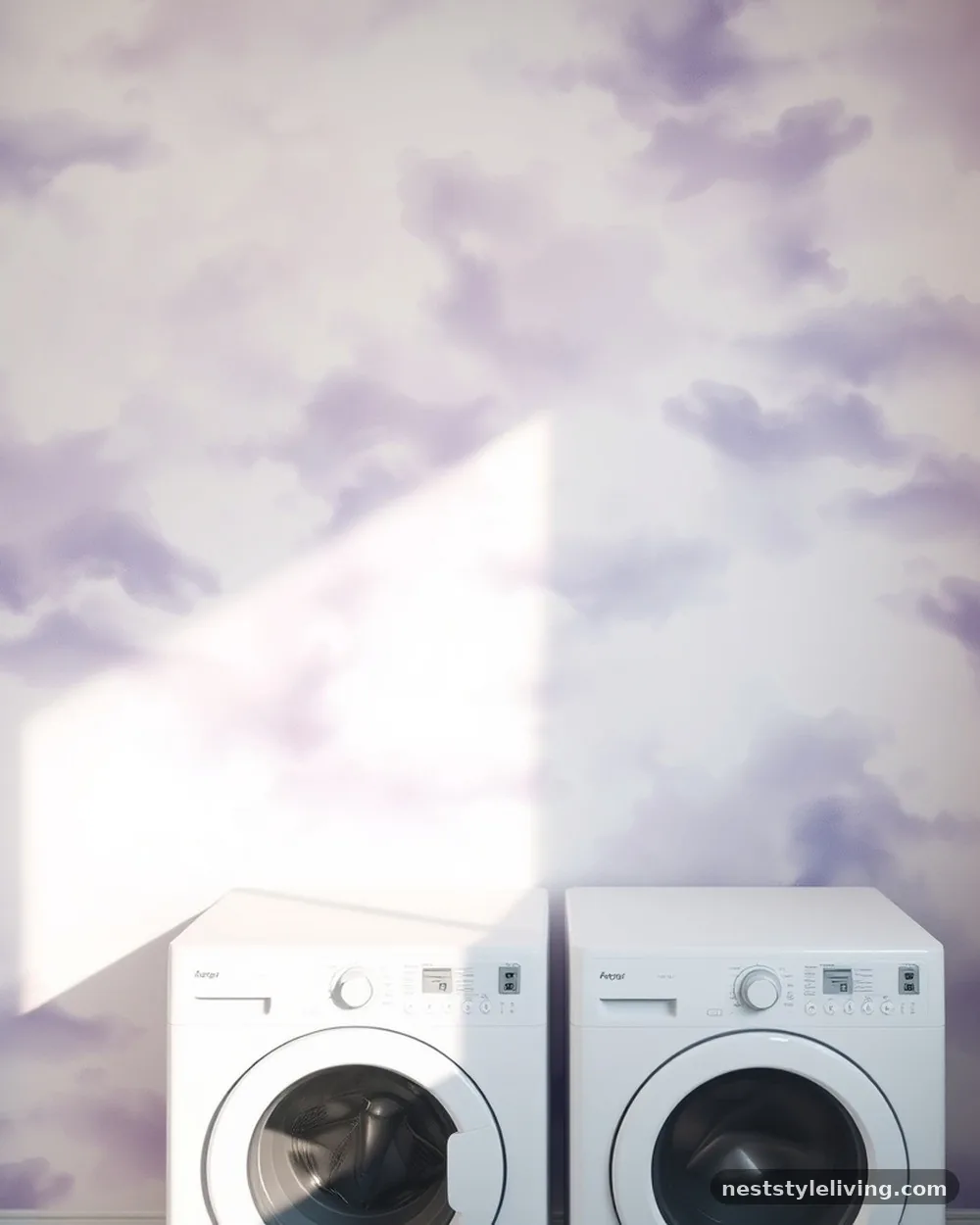 Whimsical Watercolor Clouds - 23 Laundry Room Wallpaper Ideas That Look Stylish