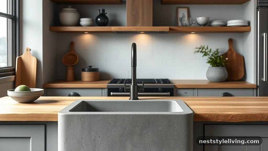 Concrete Farmhouse Basin - 18 Farmhouse Sinks That Make Kitchens Feel Timeless