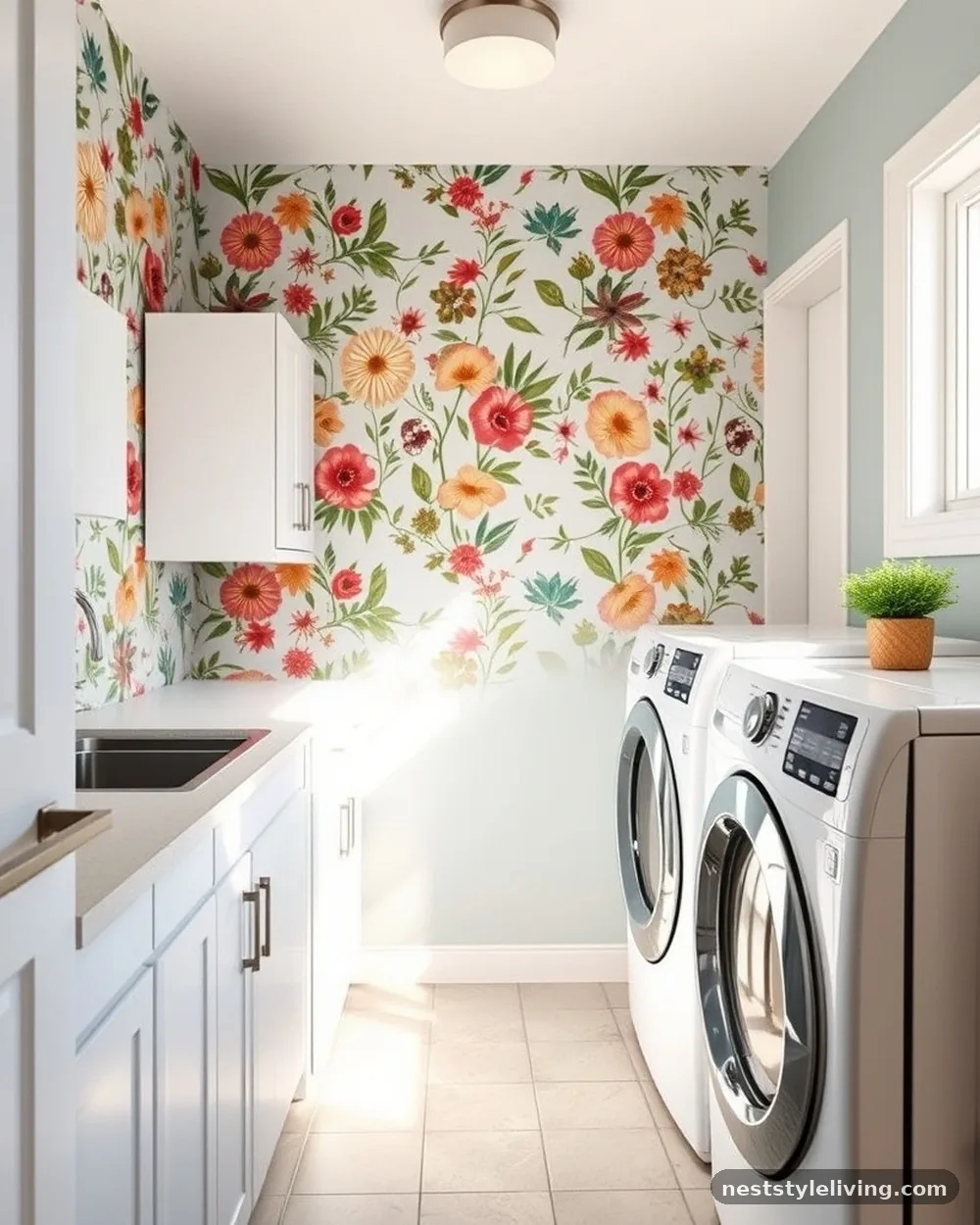 Decorative Wallpaper - 22 Small Laundry Room Ideas That Maximize Every Inch