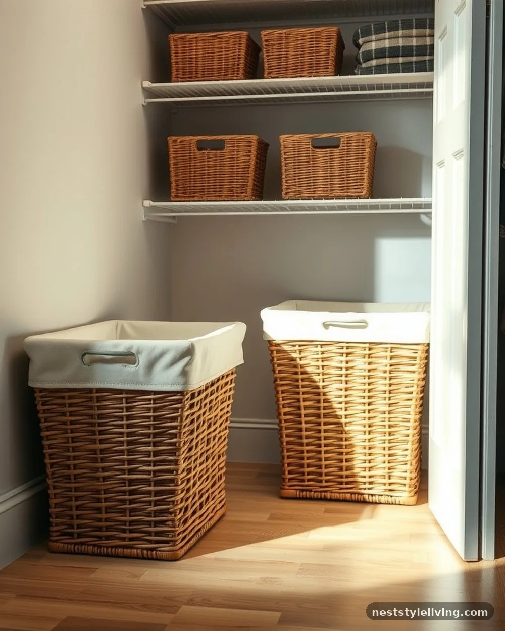 Decorative Wicker Hamper Baskets - 16 Laundry Closet Ideas That Make Small Spaces Work