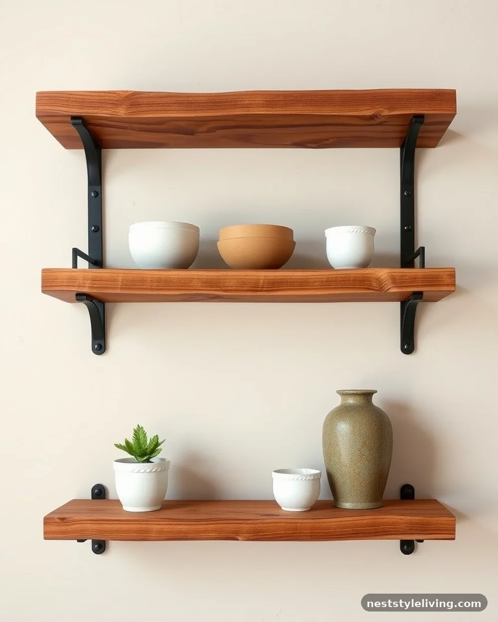 Floating Reclaimed Wood Shelves - 17 Modern Farmhouse Living Room Ideas to Copy Now