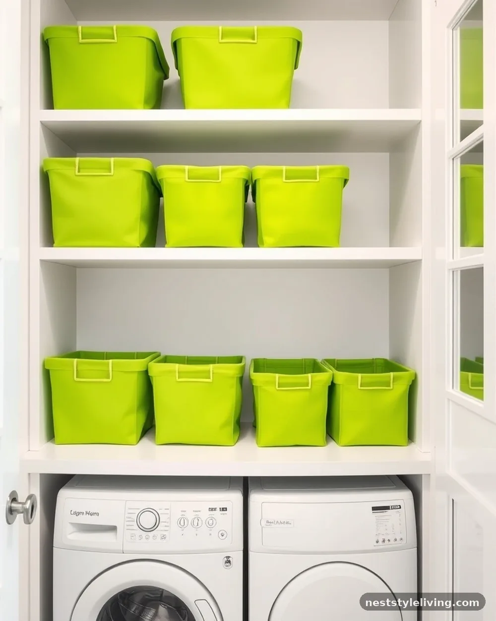 Lime Green Accents in Storage Bins - 15 Green Laundry Room Ideas for a Fresh Stylish Home