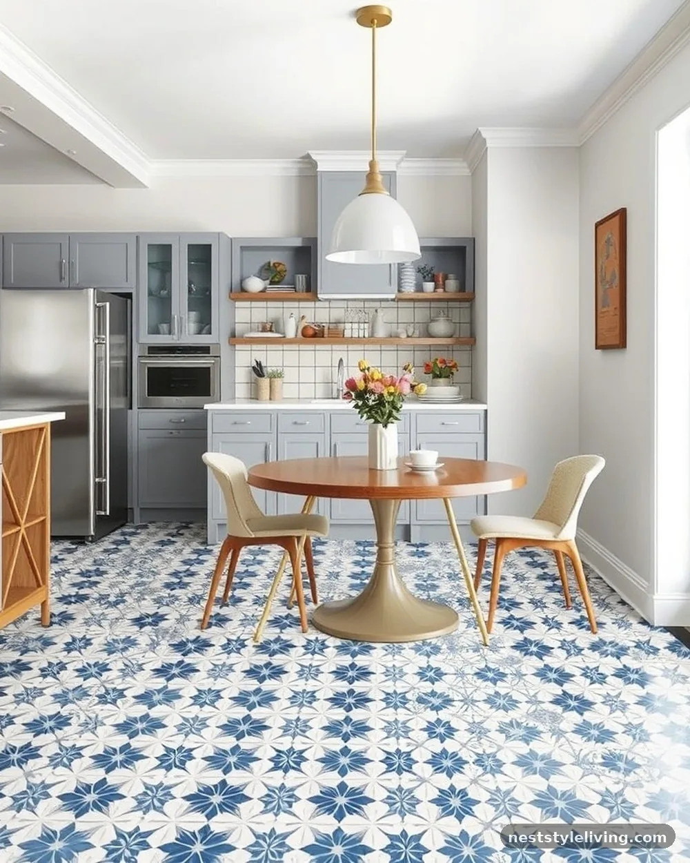 Patterned Floor Tile Zonal Divider - 15 Dining Nook Ideas for a Cozy and Stylish Home