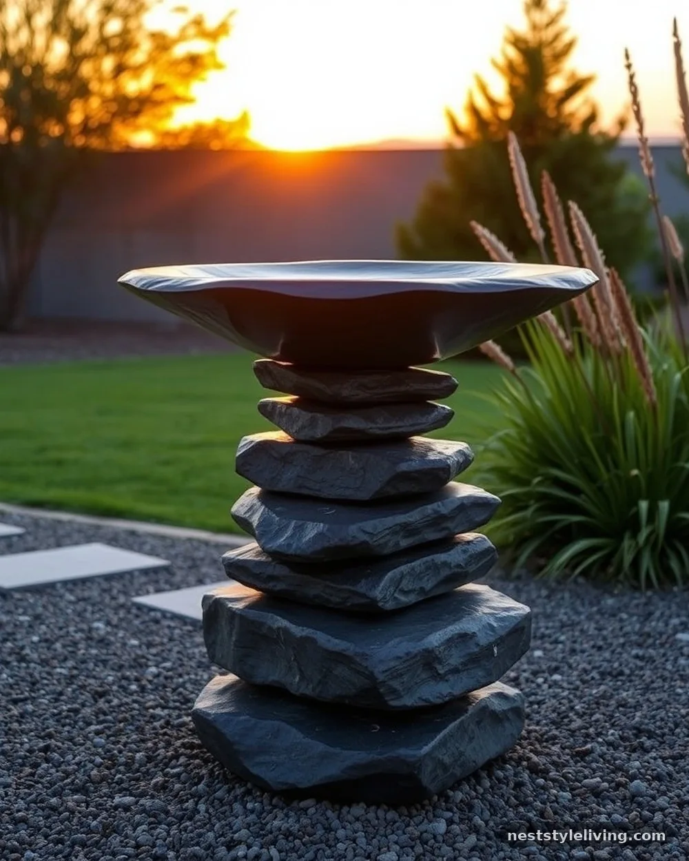 Stacked Slate Tower - 23 Bird Bath Garden Ideas for a Beautiful Backyard