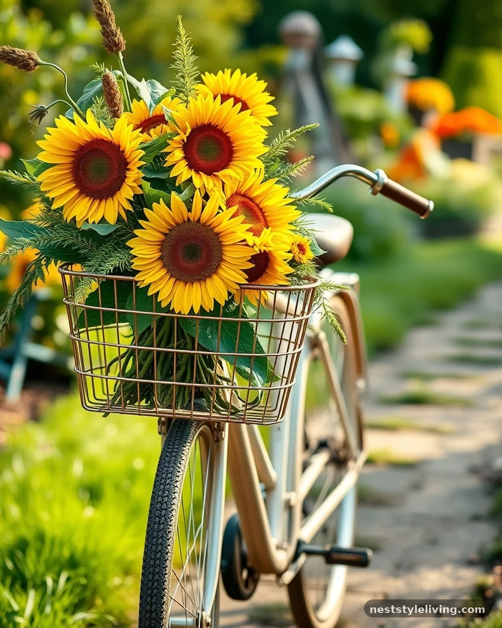Vintage Bicycle Basket Station - 20 Flower Bar Ideas for a Charming Garden Setup Today