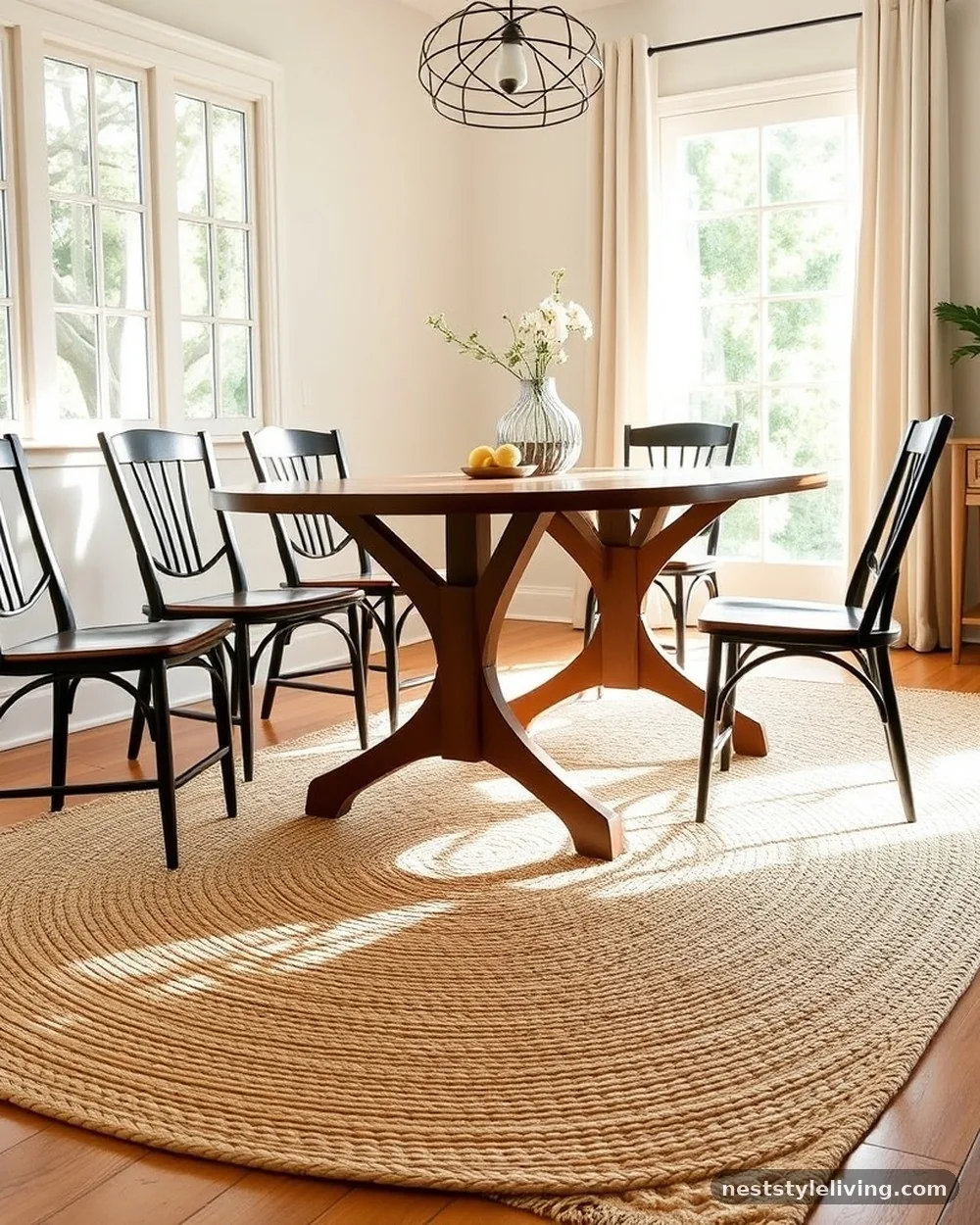 Woven Natural Fiber Rugs - 12 Elegant Dining Room Ideas That Feel Warm and Timeless