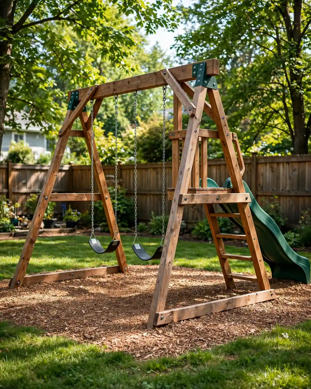 Classic Wooden Swing Set - 18 Kids Outdoor Play Area Ideas for Fun at Home