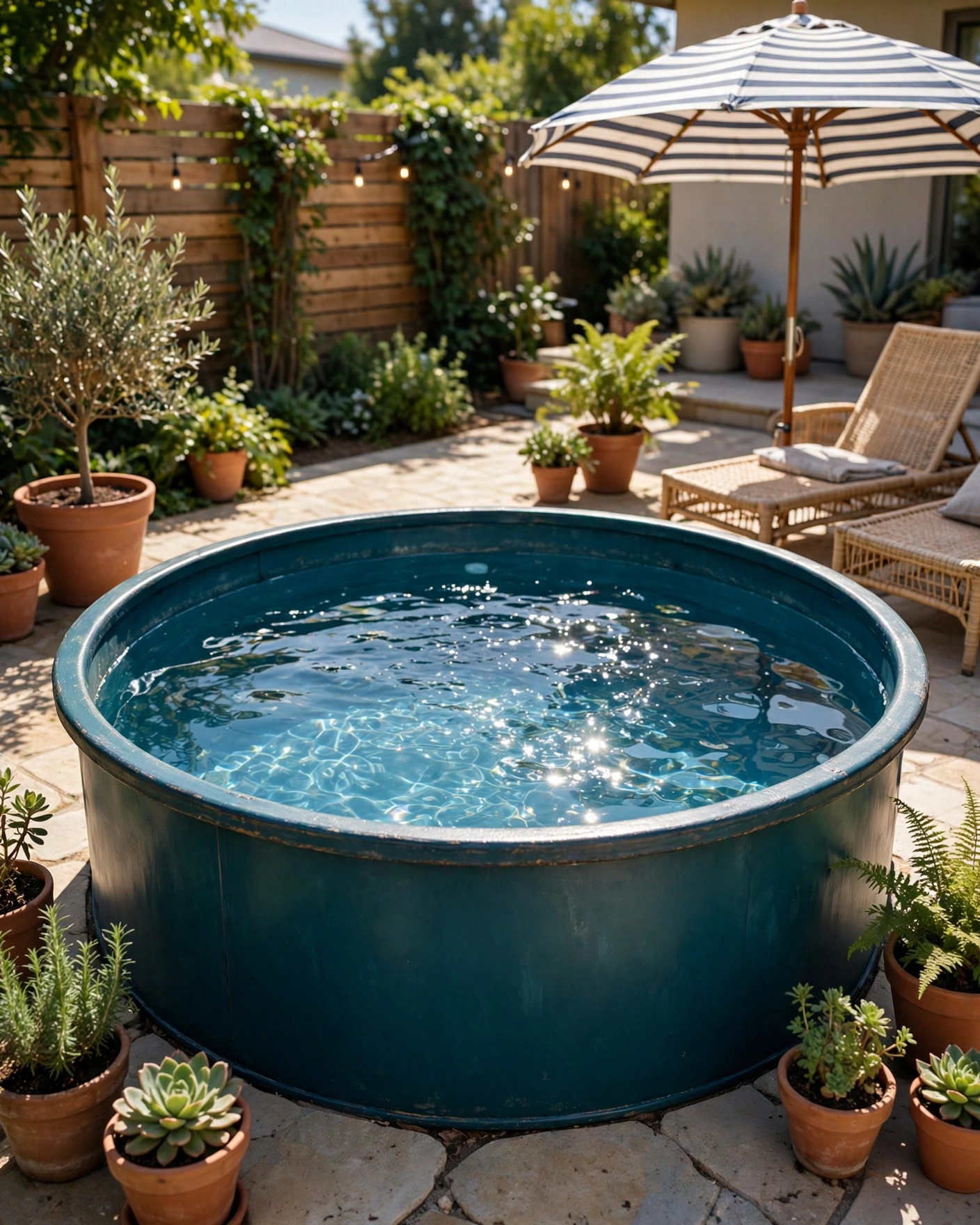 Painted Stock Tank Pool in a Bold Color - 19 Stock Tank Pool Setup Ideas for a Stylish Backyard