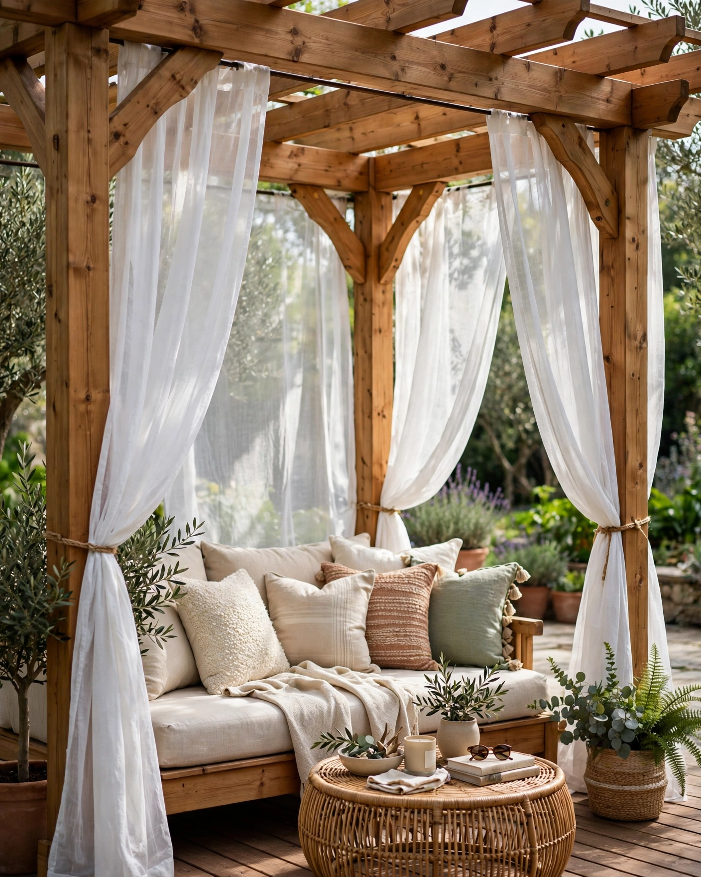 Pergola with Flowing Outdoor Curtains - 12 Deck Privacy Ideas for a More Comfortable Backyard
