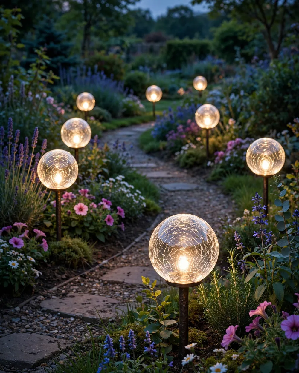 Solar Glass Globe Lights - 22 Glass Yard Art Ideas to Upgrade Your Landscape Style