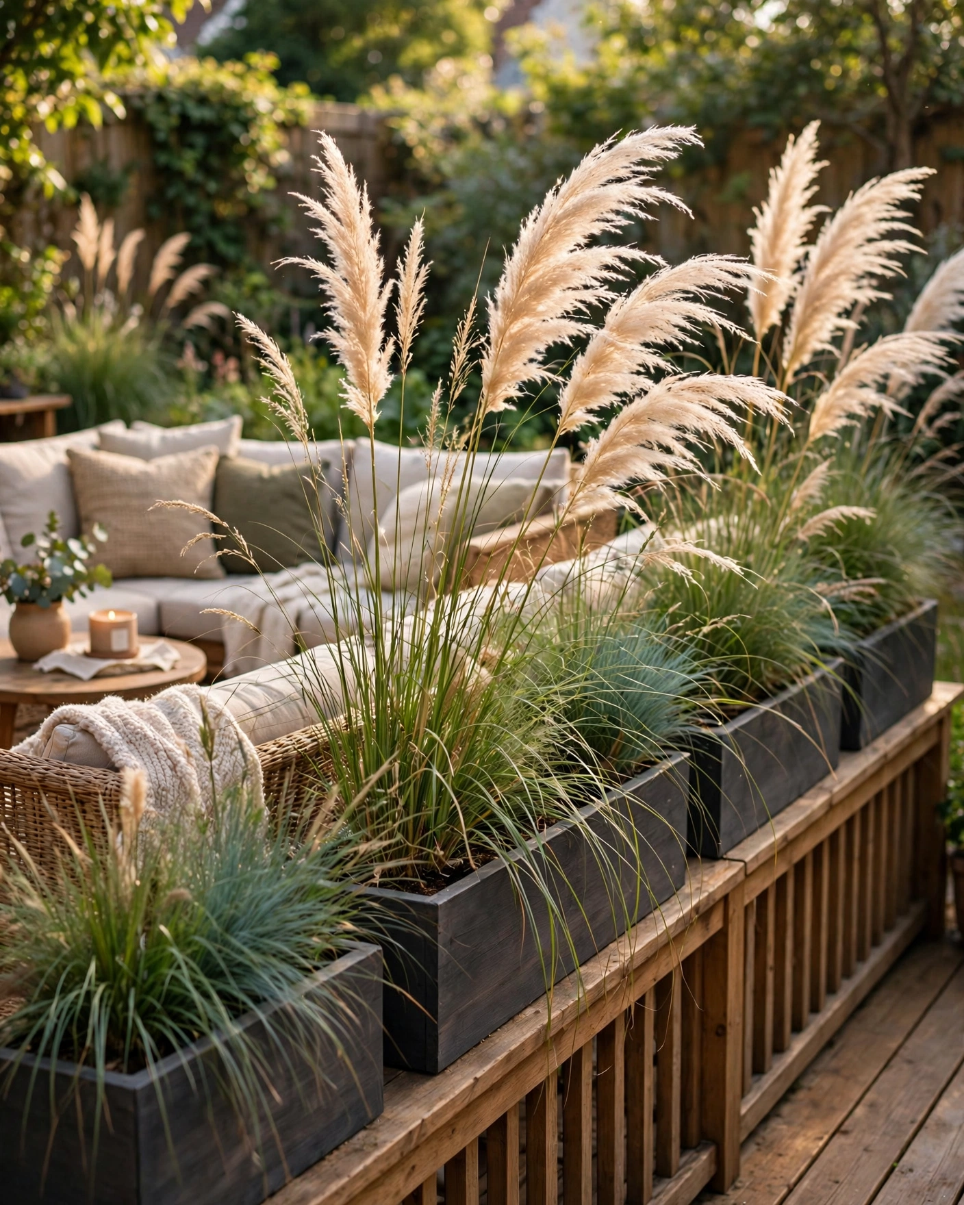 Tall Planters with Ornamental Grasses - 12 Deck Privacy Ideas for a More Comfortable Backyard