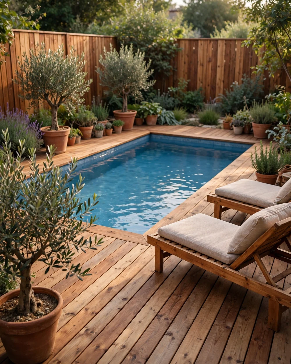 Wooden Deck Pool Surround - 21 Garden Pool Ideas for a Calm and Natural Backyard