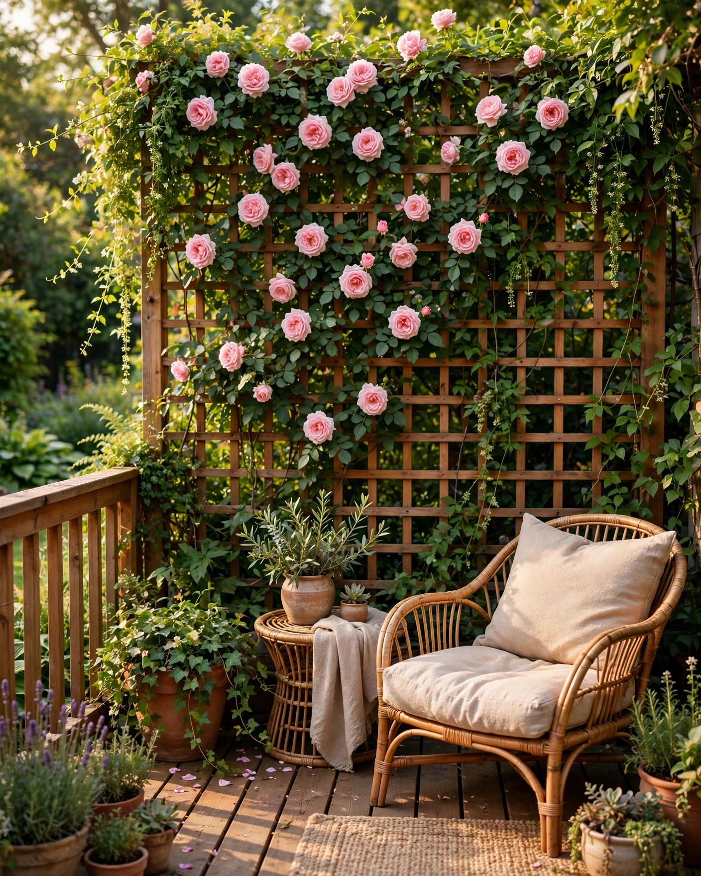 Trellis Wall with Flowering Vines - 12 Deck Privacy Ideas for a More Comfortable Backyard