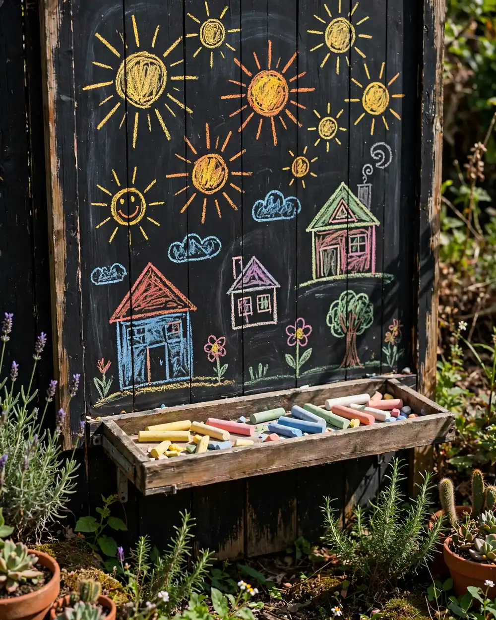 Outdoor Chalkboard Wall - 18 Kids Outdoor Play Area Ideas for Fun at Home