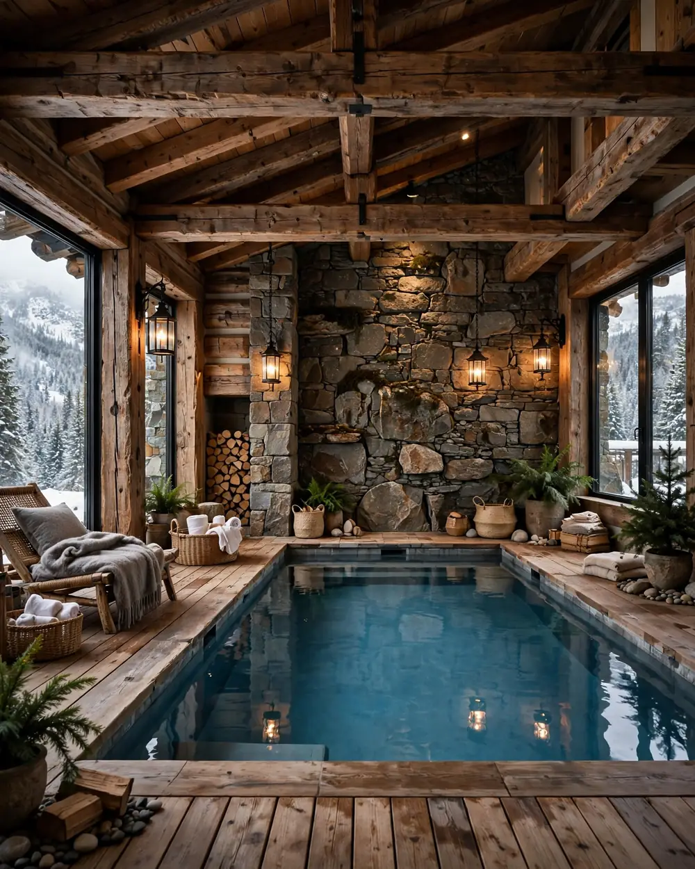 Rustic Stone and Timber Pool - 17 Indoor Pool Ideas for a Stylish Retreat at Home