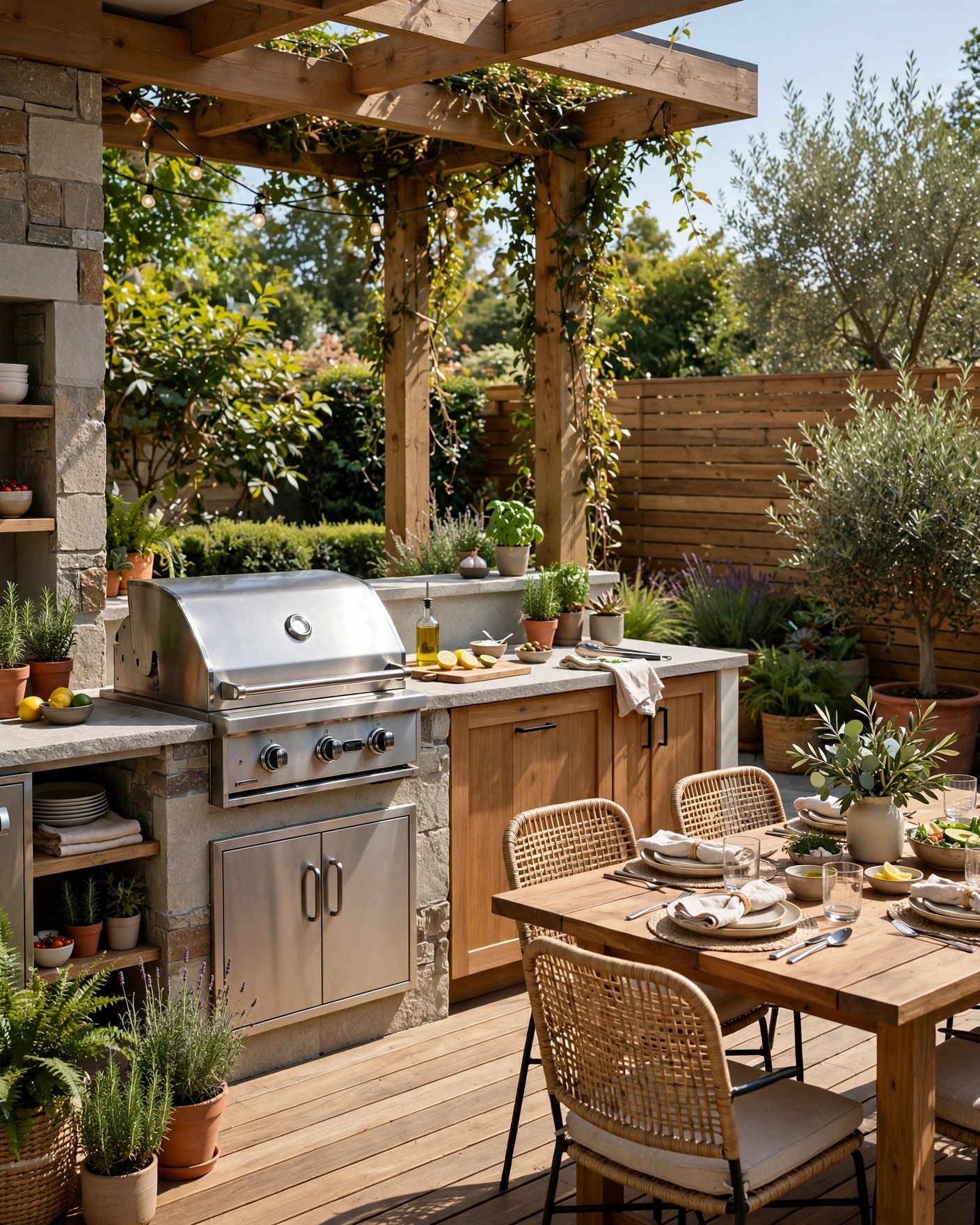 Outdoor Kitchen Deck - 14 Ground Level Deck Designs for a More Useful Backyard