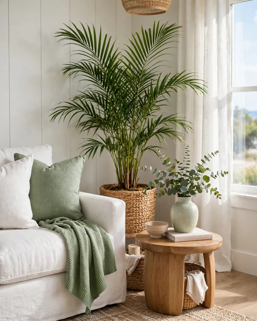 Tropical Greenery and Potted Palms - 13 Coastal Living Room Ideas for a Calm Collected Feel